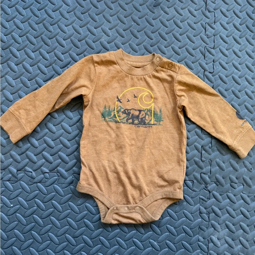 Carhartt Brown Infant Long-Sleeve Bodysuit with Logo